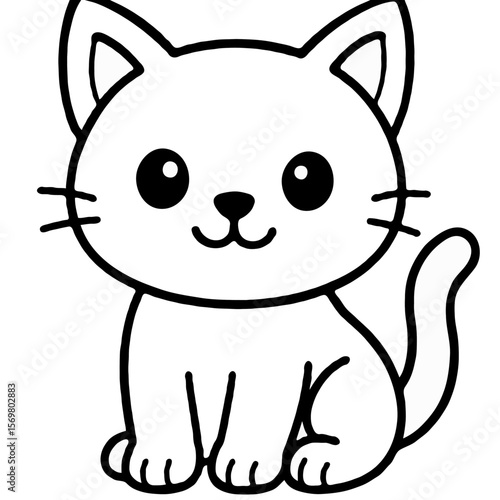 Adorable Cute Cartoon Kitten Cat Coloring Page for Kids & Toddlers