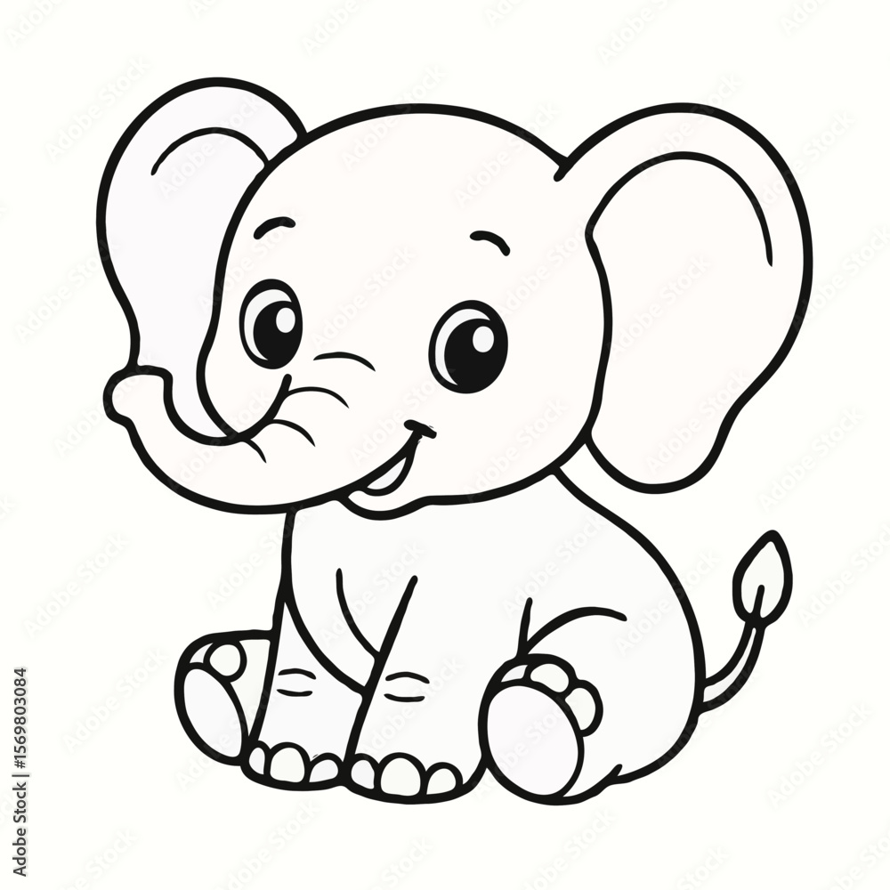 Fototapeta premium Adorable Baby Elephant Cartoon Coloring Page for Kids
