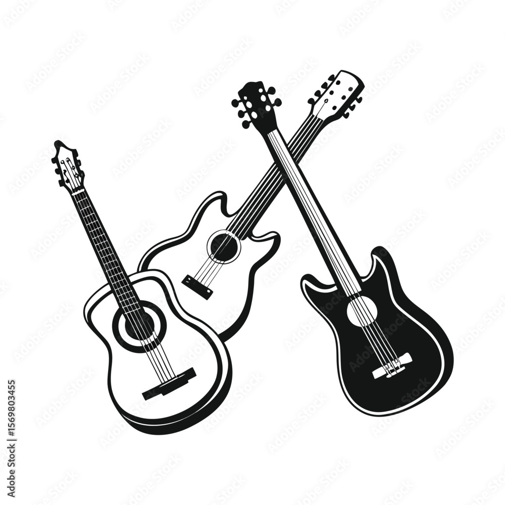 Obraz premium Guitar Icon – Acoustic or Electric Musical Instrument Vector Illustration