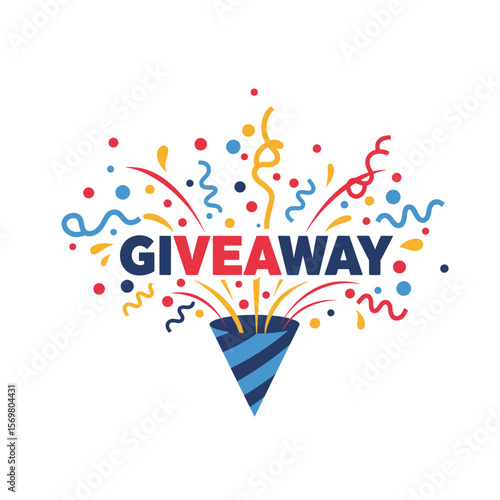 Colorful illustration depicting a giveaway announcement with confetti and celebratory elements.