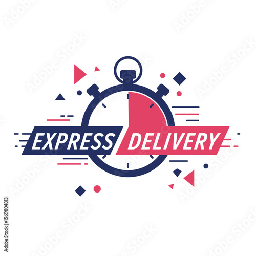 Express delivery logo featuring a stopwatch and dynamic design elements.