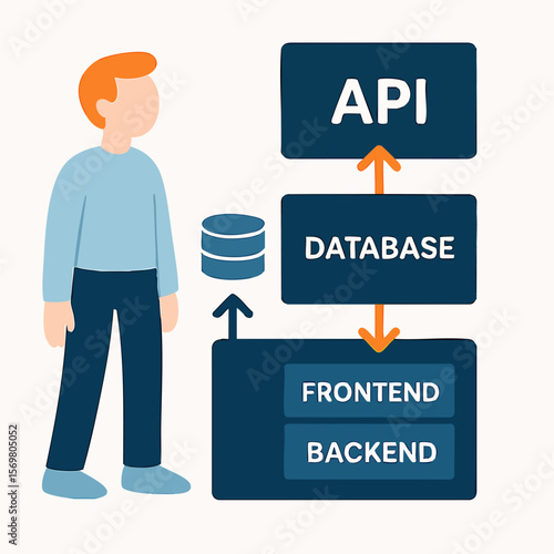 Flat Style Detailed Application Programming Interface and Database Stack Illustration