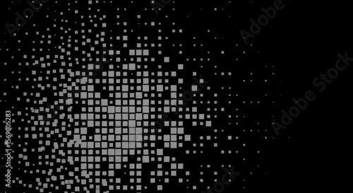 Abstract geometric pattern of dissolving squares on black background
