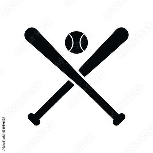 Baseball crossed bats with ball vector silhouette icon illustration