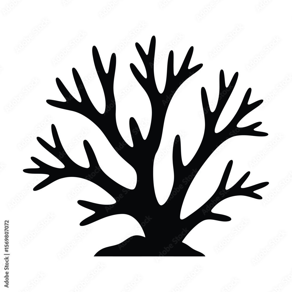 Fototapeta premium Staghorn Coral Silhouette, Vector, Illustration, Outline, Line Art, Icon, Logo, White Background.