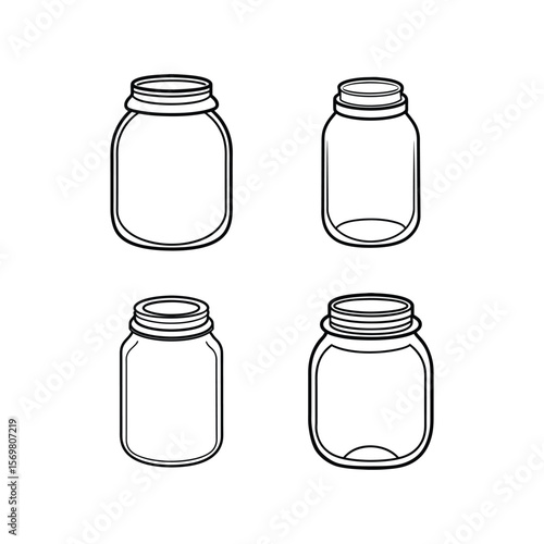 Mason jar set of line art vector illustration