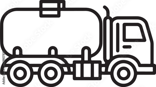 Black line art illustration of a tanker truck transportation vehicle