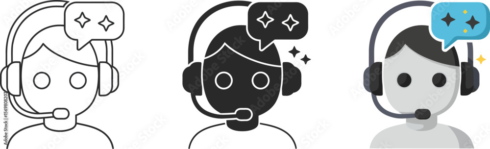 Obraz premium Customer service support agent with headset vector icon illustration for business help desk