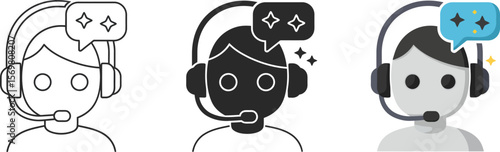 Customer service support agent with headset vector icon illustration for business help desk