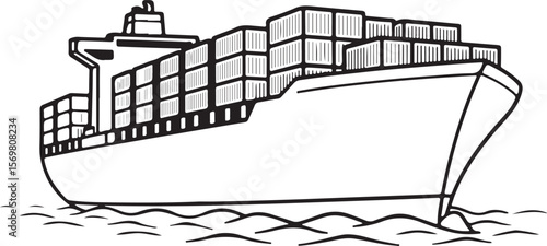 Cargo ship with stacked containers sailing on wavy water container ship freight