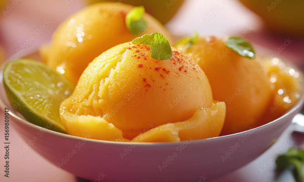 Mangonadas - A refreshing dessert made with mango sorbet, chamoy, lime juice, and chili powder. Mangonadas - A refreshing dessert made with mango sorbet, chamoy, lime juice, and chili powder.