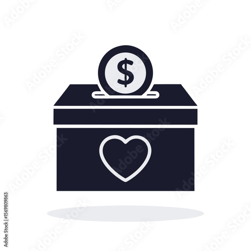 Donation box with coin and heart money dollar
