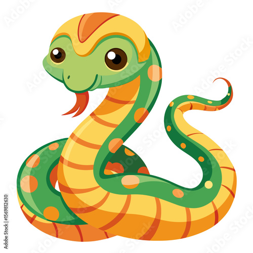 Venomous Snake Vector Illustration - Curled Snake with Tongue Out, cute animal illustration

