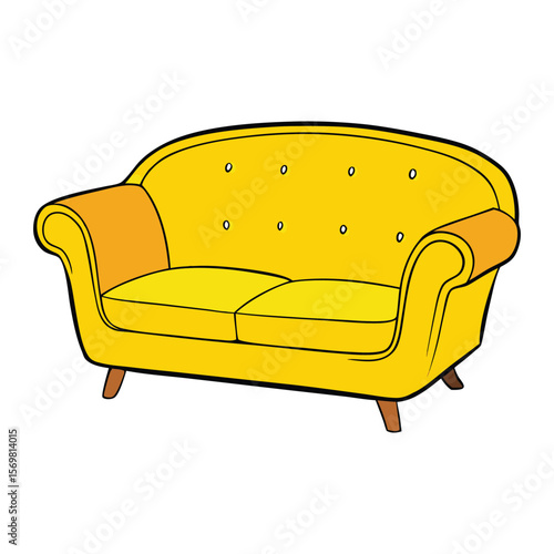 A modern yellow sofa with clean lines, soft cushions, and wooden legs, adding a cheerful, cozy vibe to any living space while brightening up the room effortlessly.
