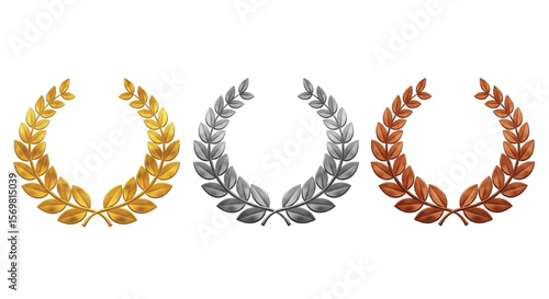 Achieve Victory With Golden Silver and Bronze Laurel Wreaths Symbolizing First Second and Third Place Wins