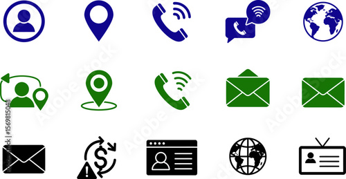 Contact us information vector icons set for website design and mobile apps communication concept