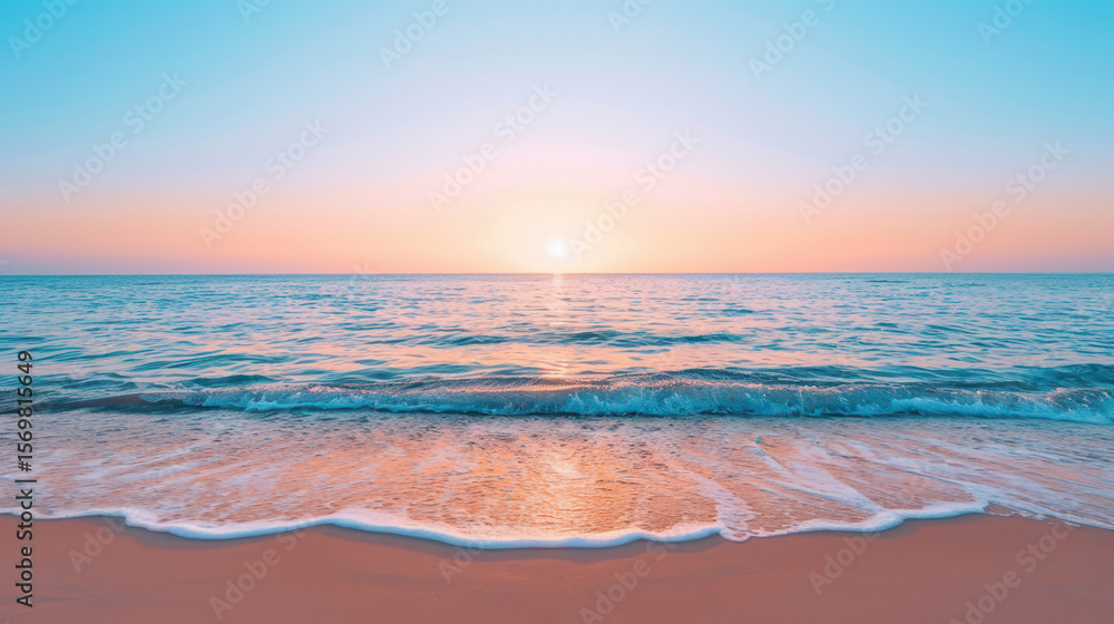 Fototapeta premium The ocean is calm and the sky is a beautiful shade of pink