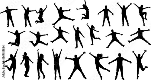 Jumping people silhouettes vector illustration for graphic design and creative projects use free download