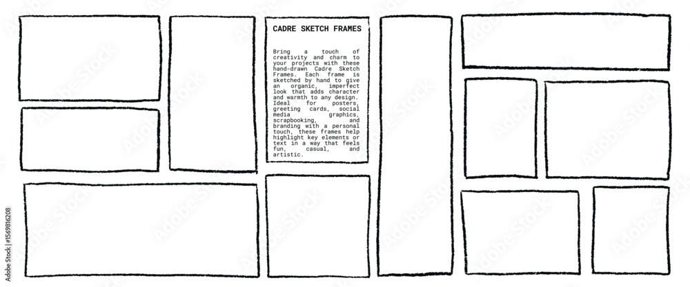 Abstract hand drawn frame box, rectangle or square with brush stroke, pencil line, scribble texture, chalk sketch or marker border for label, photo, vintage card or decorative design