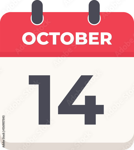 14 October Daily Calendar Icon in flat design style red and white