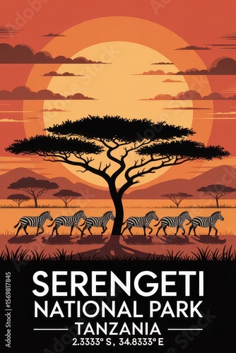 Vintage Travel Poster of Serengeti National Park Safari, Tanzania
