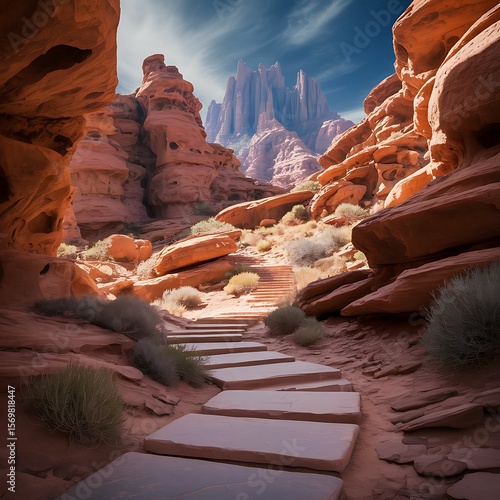 Majestic Sandstone Canyon Pathway Breathtaking Desert Hike