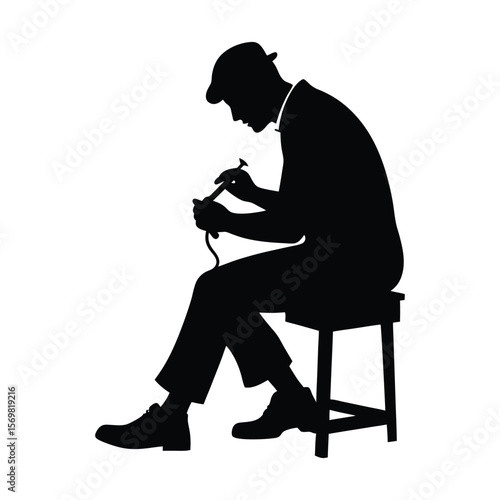 Traditional Shoemaker Silhouette Vector Illustration
