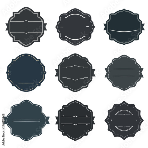 A collection of vintage blue and white vector labels and frames, perfect for retro design elements or decorative tags