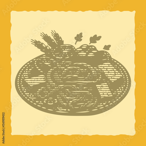  Heavy lined effect vibrant color postal stamp vector of Plate of Pasta Rigatoni, detailed Italian food illustration, classic pasta dish graphic design, gourmet meal art print