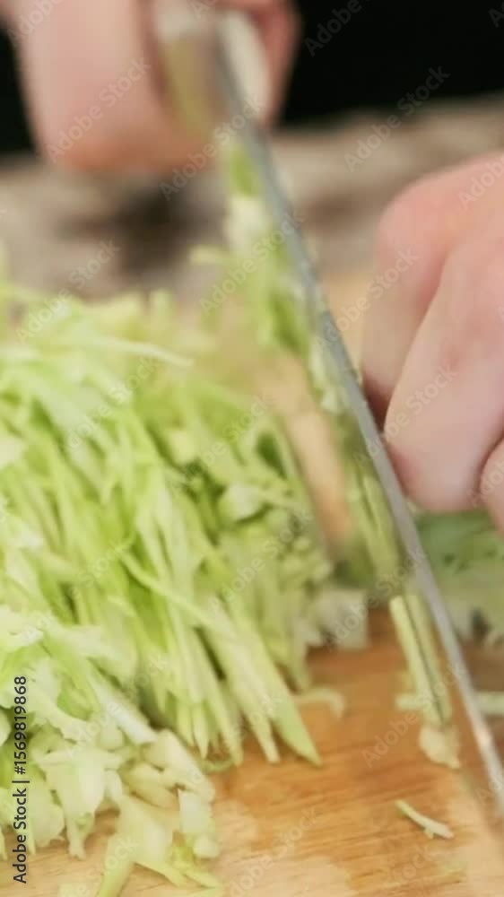 woman hands slicing green onion woman hands slicing green onion