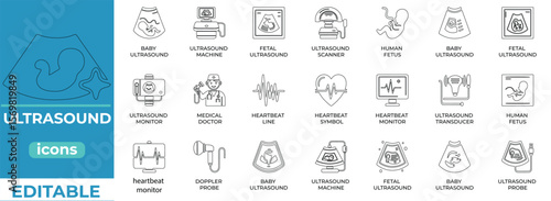 Clean ultrasound icons for medical, diagnostic, and health designs