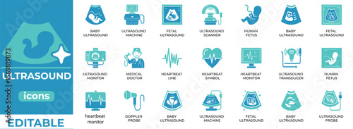 Clean ultrasound icons for medical, diagnostic, and health designs