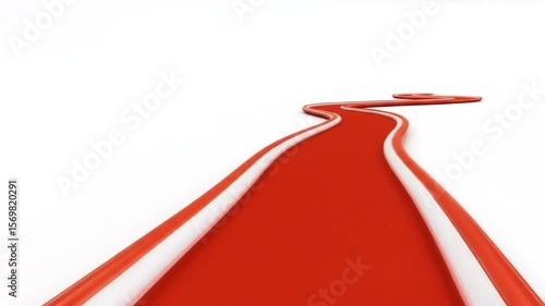 A winding red path with white edges stretches into the distance against a white background.