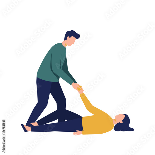 man lifting another by the hand, vector image, isolated on transparent background