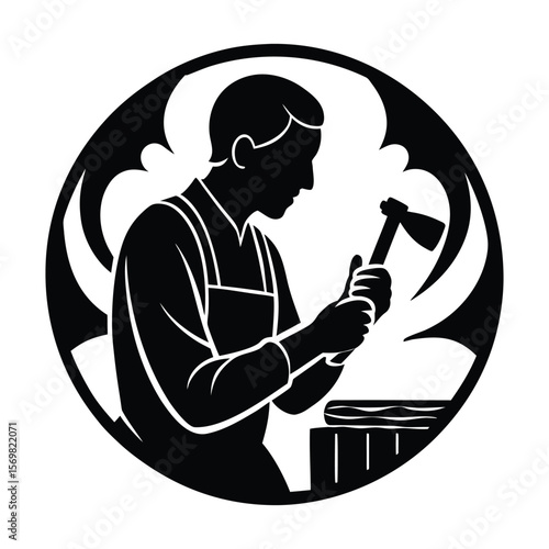 Woodworker with Chisel Silhouette Vector Design