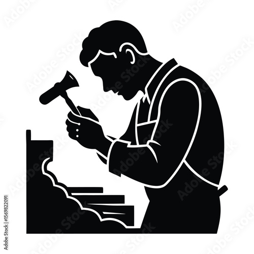 Woodworker with Chisel Silhouette Vector Design