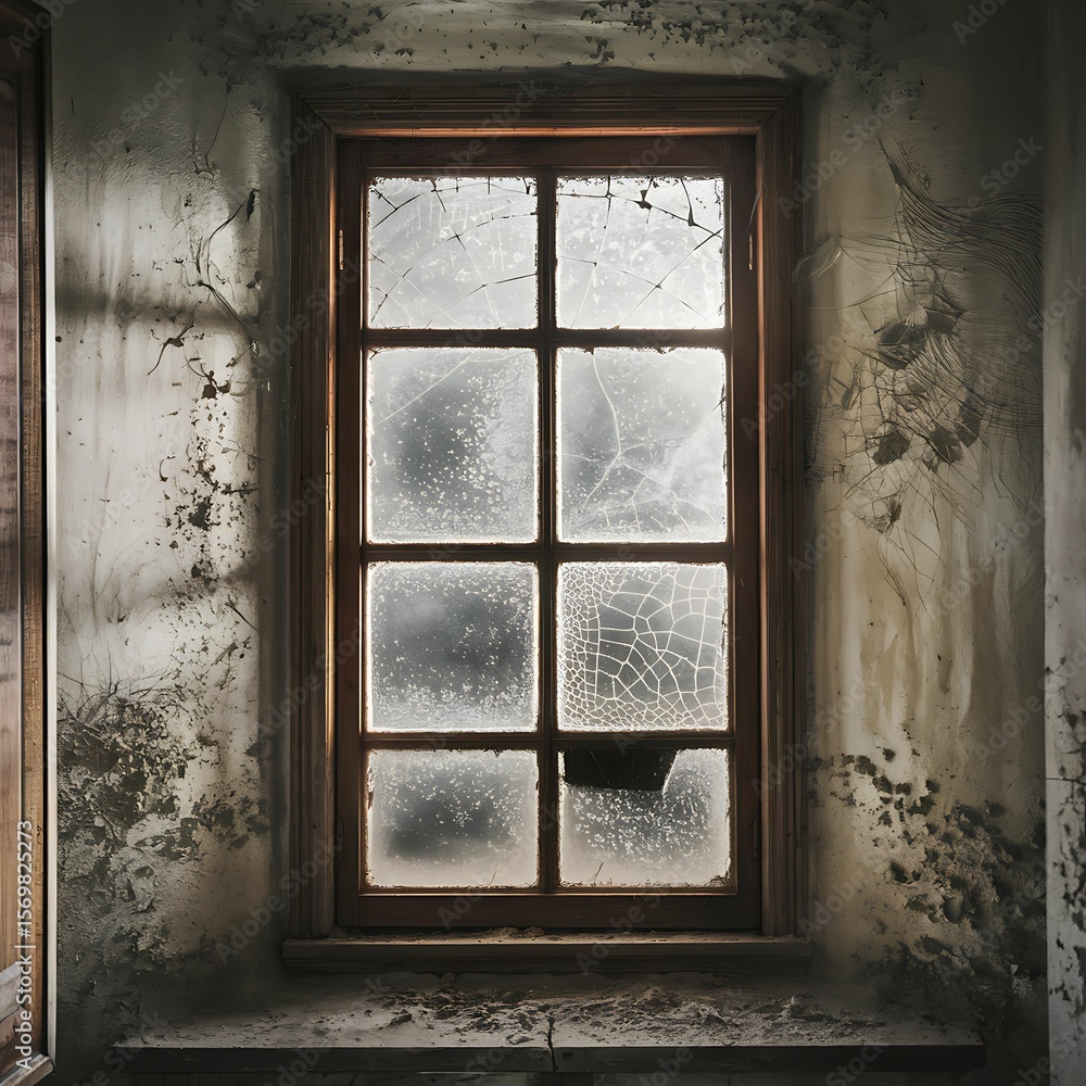 Fototapeta premium Abandoned Window A Glimpse into Forgotten Time