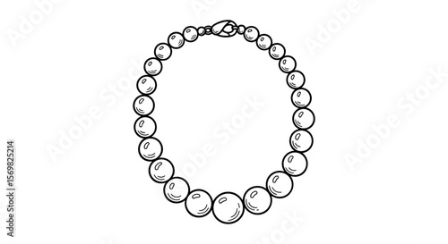 Pearl necklace elegant jewelry strand vintage sketch illustration - hand drawn doodle black outline vector on a white background
