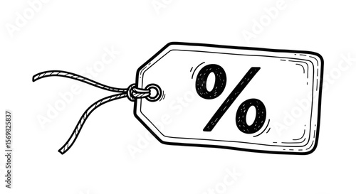 Discount price tag with percentage sign vintage sketch - hand drawn doodle black outline vector on a white background
