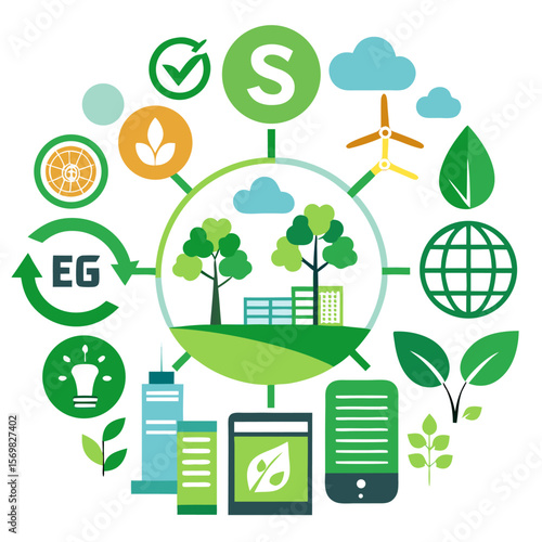 Green business sustainability concept with environmental and social responsibility elements