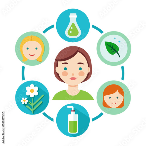 Set of 5 6 simple icons illustrating steps in a skincare routine