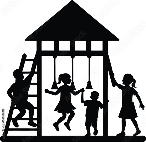 Children playing on school playground vector silhouette  