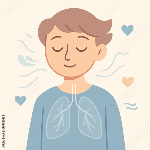 Calm Man Practicing Deep Breathing Meditation Illustration