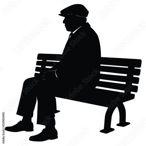 Silhouette of a Pensive Man Resting on a Park Bench Amidst Serenity An elderly gentleman finds solace outdoors