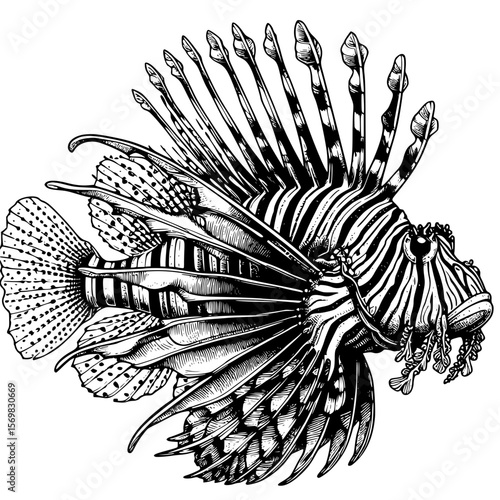 black and white lionfish fish