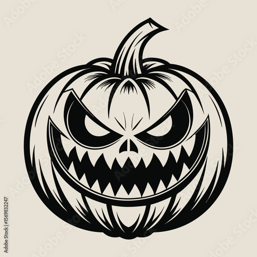 Spooky carved pumpkin face halloween jackolantern
