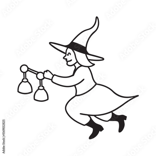 Flying Witch With Potion Bottles