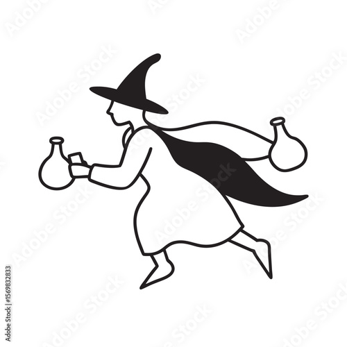 Witch Carrying Potions On Broom