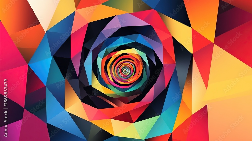 Obraz premium A colorful abstract vortex illusion made of layered geometric shapes.