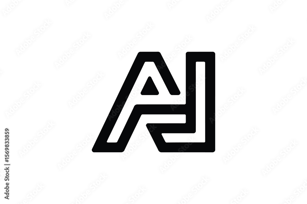 A black and white logo featuring the letters a and j in a modern style A black and white logo featuring the letters a and j in a modern style